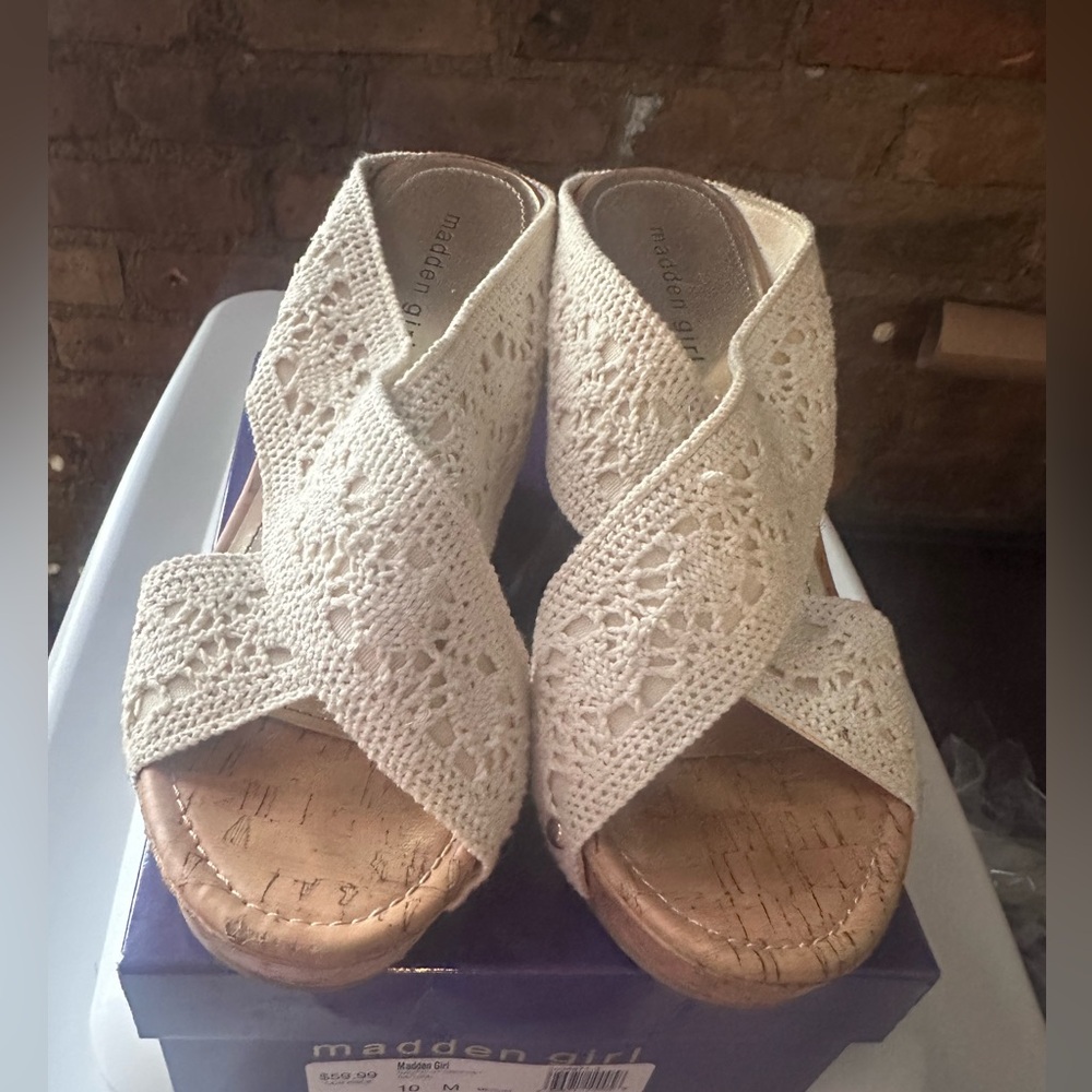 Madden Girl Crochet Cream Wedges